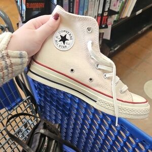 Converse Cream High-Tops with Red Stripe